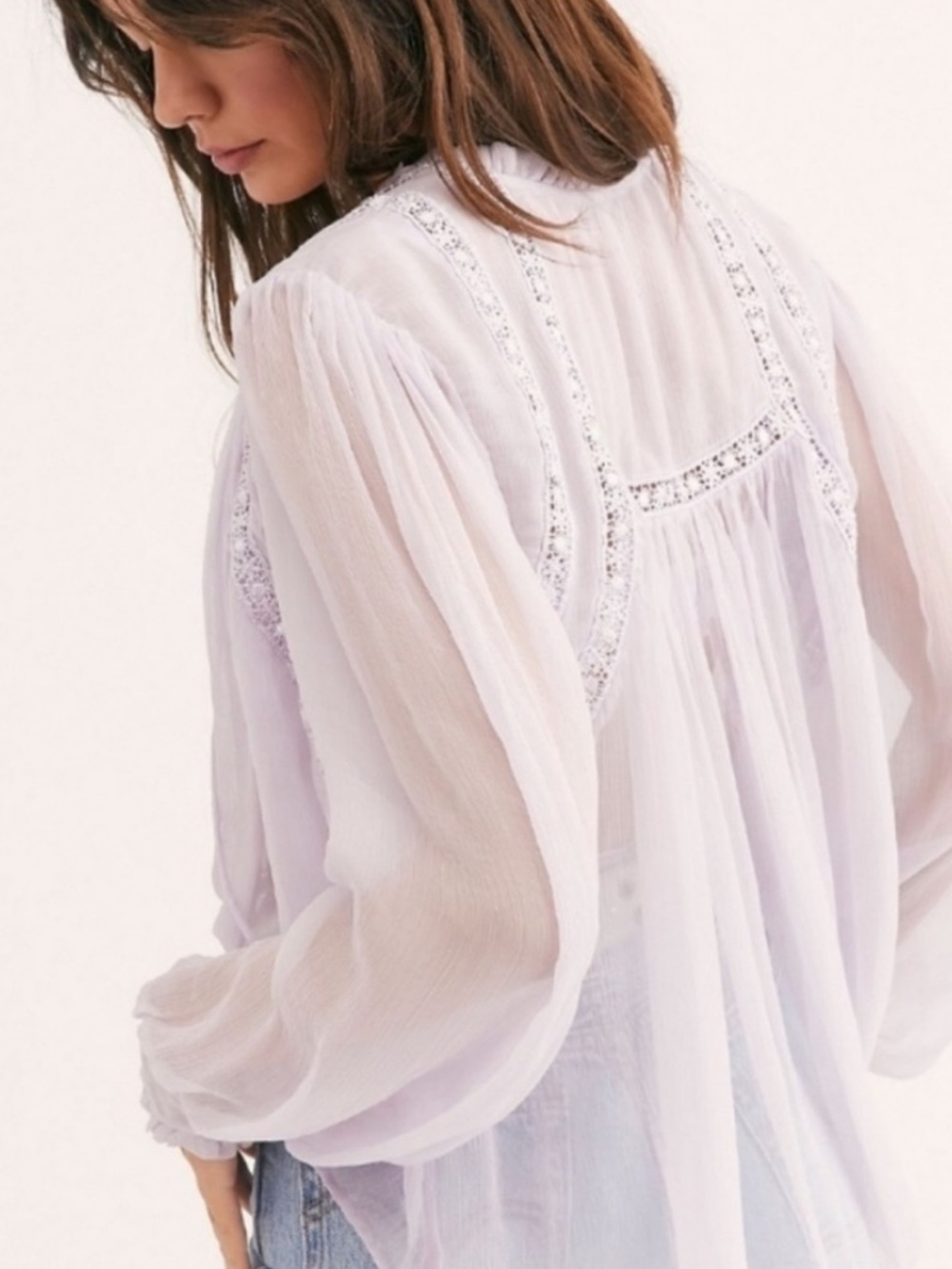 Free People Long Live Love Sheer Boho Blouse Top Large - Picture 2 of 8